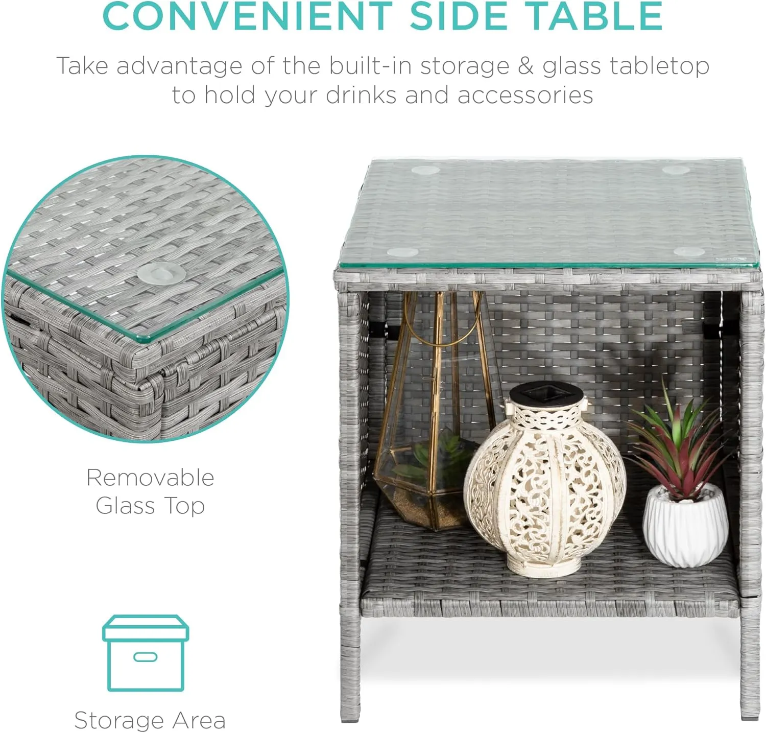 Best Choice Products 3-Piece Outdoor Wicker Conversation Bistro Set, Space Saving Patio Furniture for Garden w/Side Table - Gray/Gray