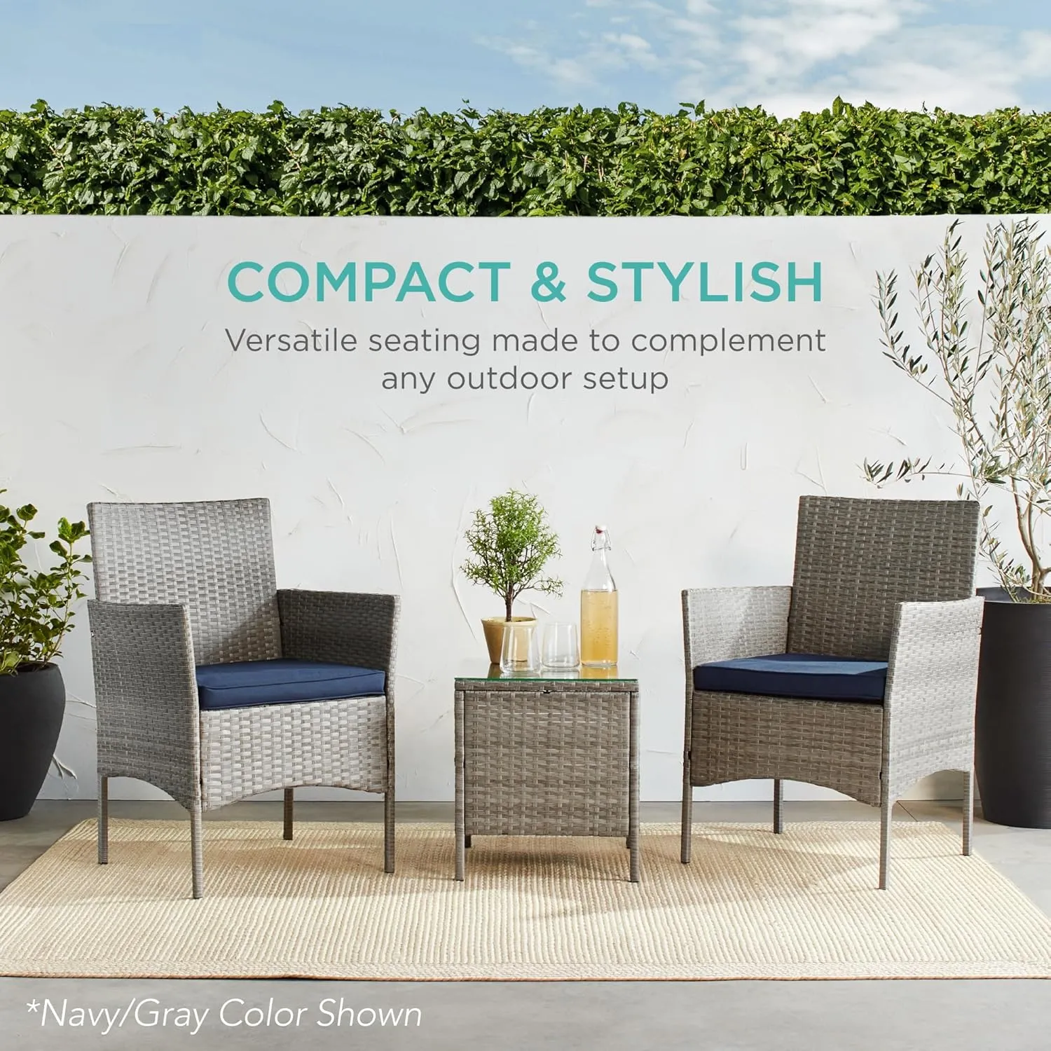 Best Choice Products 3-Piece Outdoor Wicker Conversation Bistro Set, Space Saving Patio Furniture for Garden w/Side Table - Gray/Gray