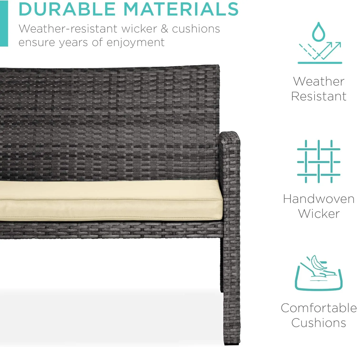Best Choice Products 4-Piece Outdoor Wicker Patio Conversation Furniture Set for Backyard w/Coffee Table, Seat Cushions - Gray/Cream