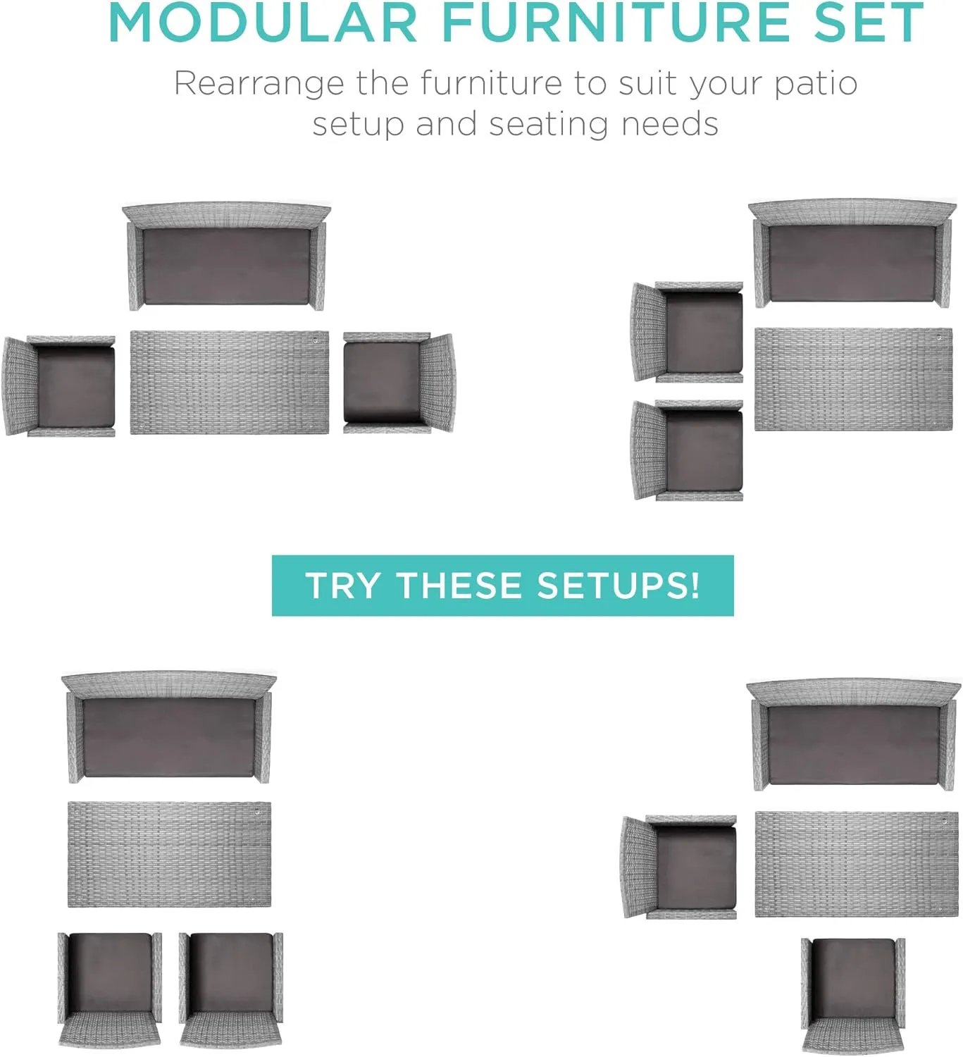 Best Choice Products 4-Piece Outdoor Wicker Patio Conversation Furniture Set for Backyard w/Coffee Table, Seat Cushions - Gray/Gray