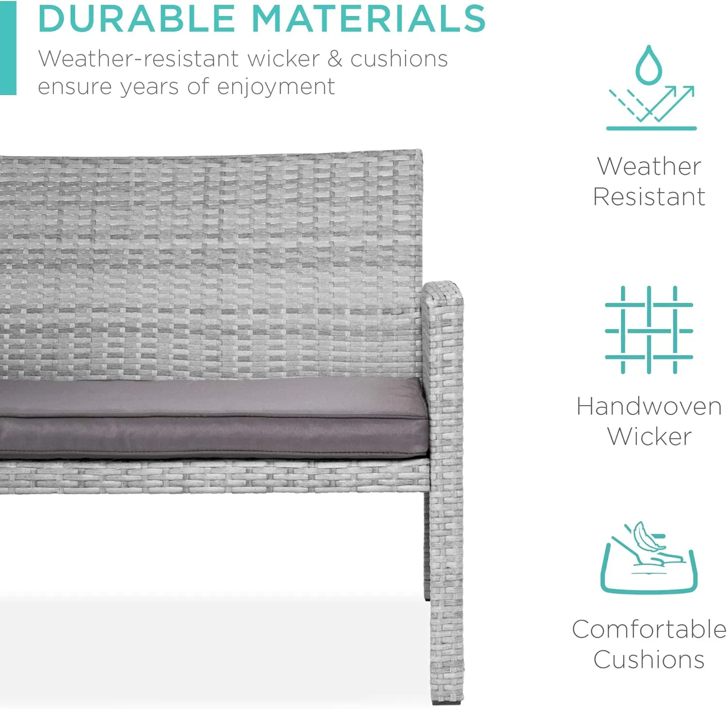 Best Choice Products 4-Piece Outdoor Wicker Patio Conversation Furniture Set for Backyard w/Coffee Table, Seat Cushions - Gray/Gray