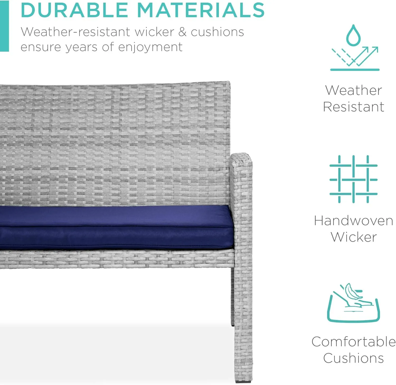Best Choice Products 4-Piece Outdoor Wicker Patio Conversation Furniture Set for Backyard w/Coffee Table, Seat Cushions - Gray/Navy