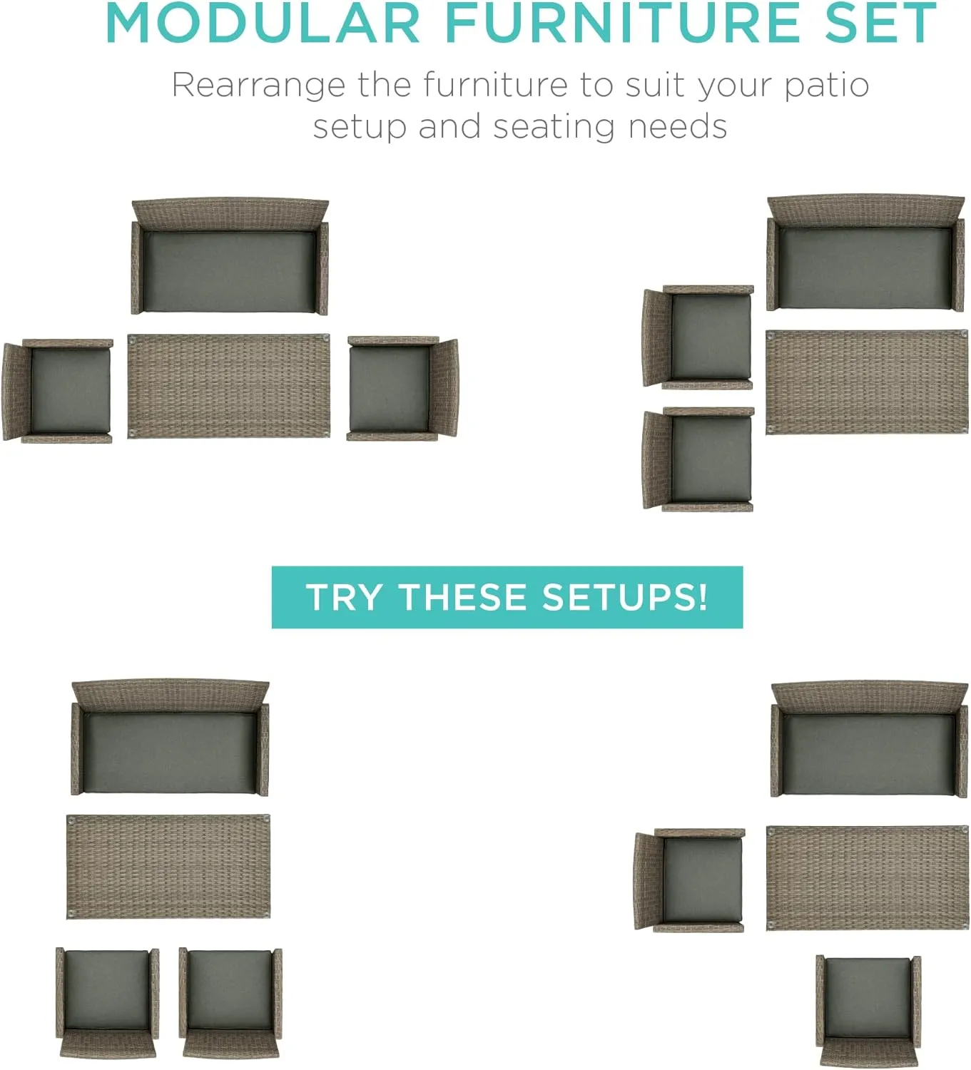 Best Choice Products 4-Piece Outdoor Wicker Patio Conversation Furniture Set for Backyard w/Coffee Table, Seat Cushions - Taupe/Slate Green