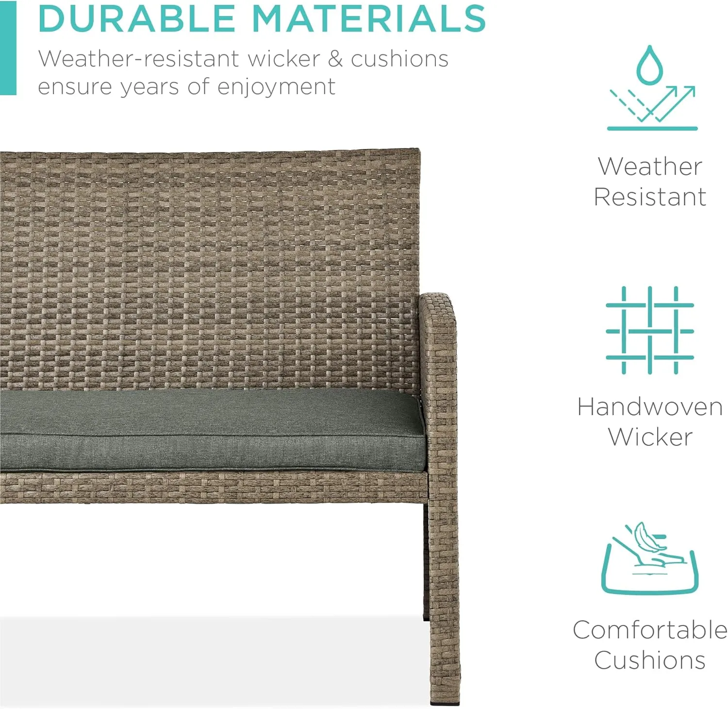 Best Choice Products 4-Piece Outdoor Wicker Patio Conversation Furniture Set for Backyard w/Coffee Table, Seat Cushions - Taupe/Slate Green