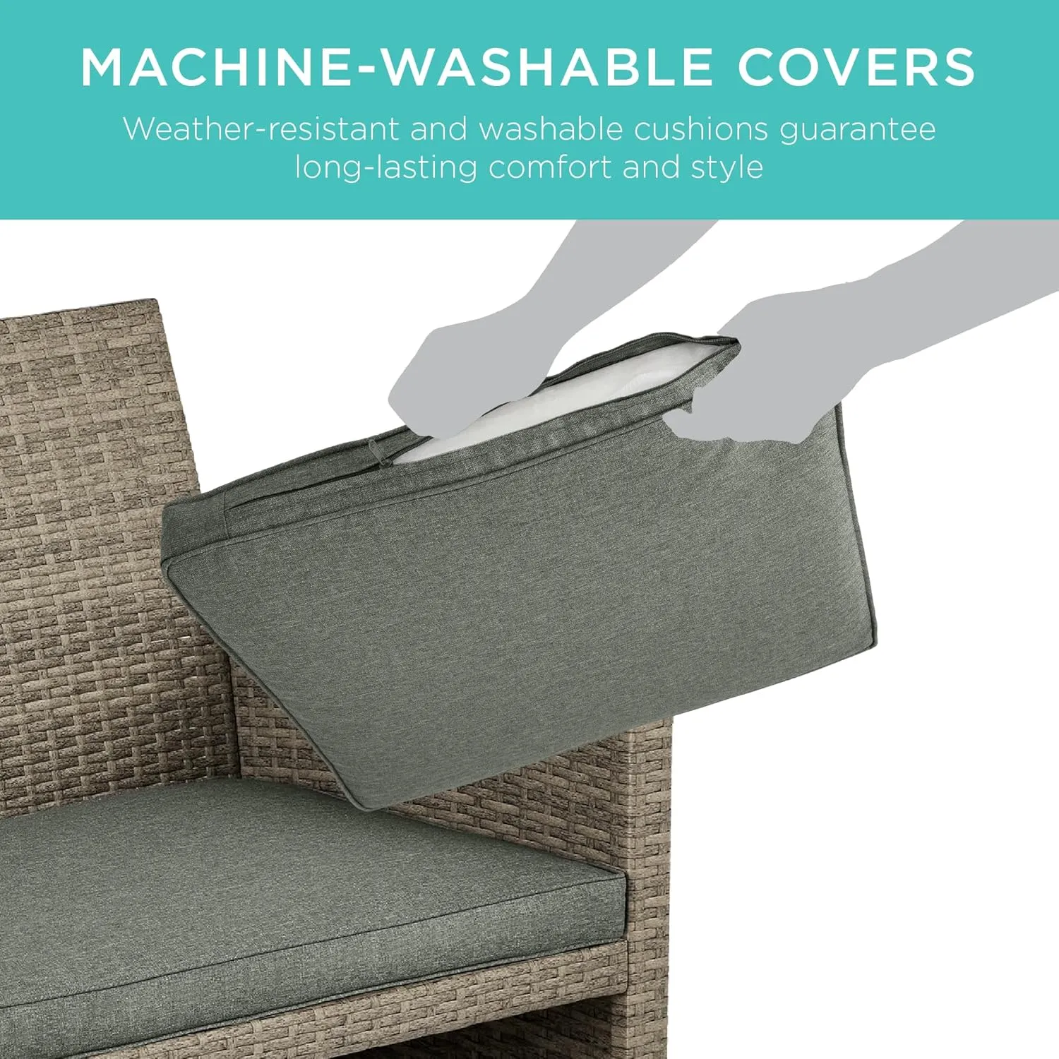 Best Choice Products 4-Piece Outdoor Wicker Patio Conversation Furniture Set for Backyard w/Coffee Table, Seat Cushions - Taupe/Slate Green