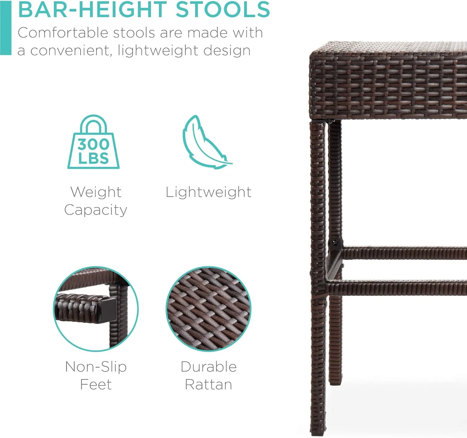 Best Choice Products 5-Piece Outdoor Wicker Bar Table Set for Patio, Poolside, Backyard w/Built-in Bottle Opener, Hidden Storage Shelf, Metal Tabletop, 4 Stools - Brown