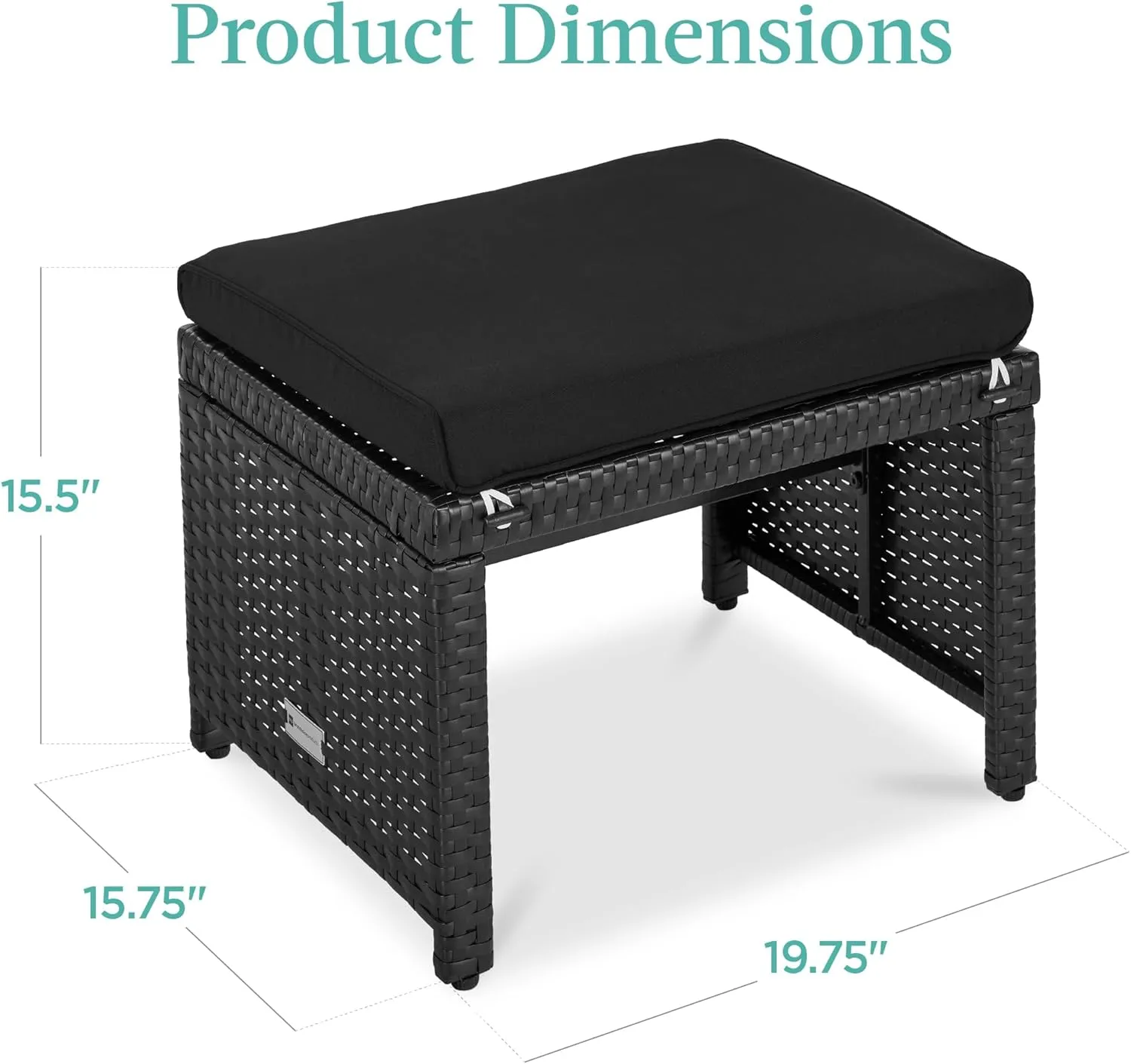 Best Choice Products Set of 2 Wicker Ottomans, Multipurpose Outdoor Furniture for Patio, Backyard, Additional Seating, Footrest, Side Table w/Removable Cushions, Steel Frame - Black/Black