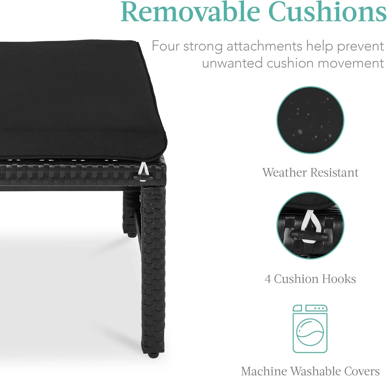 Best Choice Products Set of 2 Wicker Ottomans, Multipurpose Outdoor Furniture for Patio, Backyard, Additional Seating, Footrest, Side Table w/Removable Cushions, Steel Frame - Black/Black