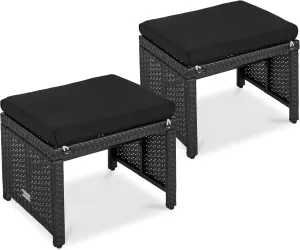 Best Choice Products Set of 2 Wicker Ottomans, Multipurpose Outdoor Furniture for Patio, Backyard, Additional Seating, Footrest, Side Table w/Removable Cushions, Steel Frame - Black/Black
