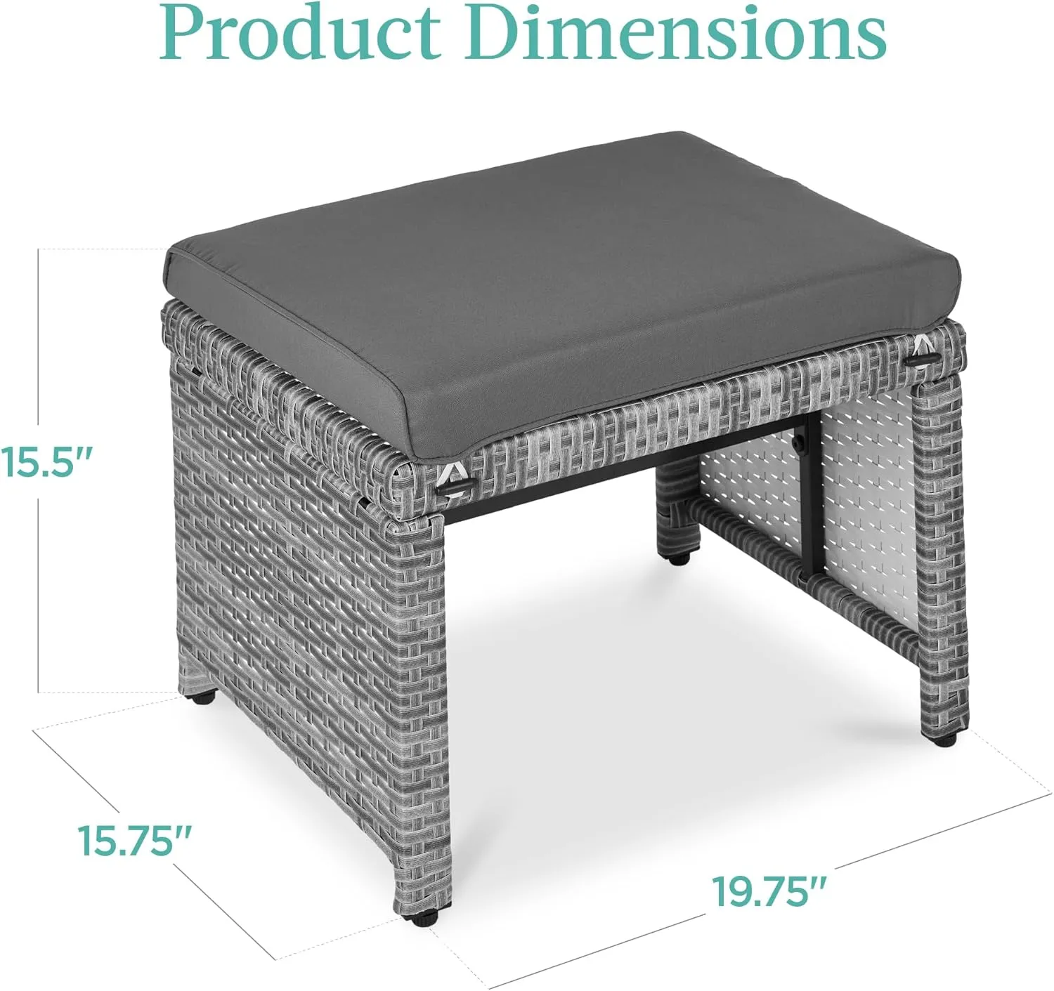 Best Choice Products Set of 2 Wicker Ottomans, Multipurpose Outdoor Furniture for Patio, Backyard, Additional Seating, Footrest, Side Table w/Removable Cushions, Steel Frame - Gray/Gray