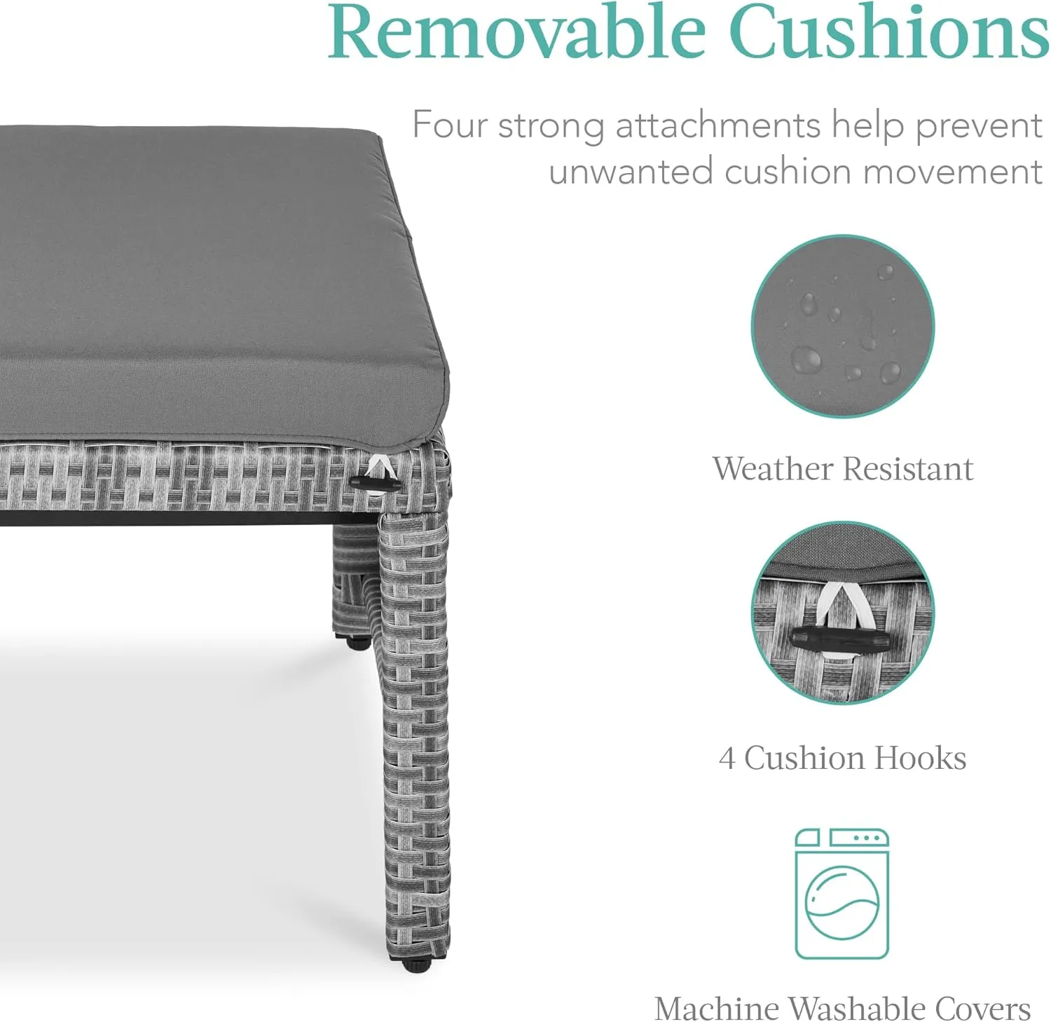 Best Choice Products Set of 2 Wicker Ottomans, Multipurpose Outdoor Furniture for Patio, Backyard, Additional Seating, Footrest, Side Table w/Removable Cushions, Steel Frame - Gray/Gray
