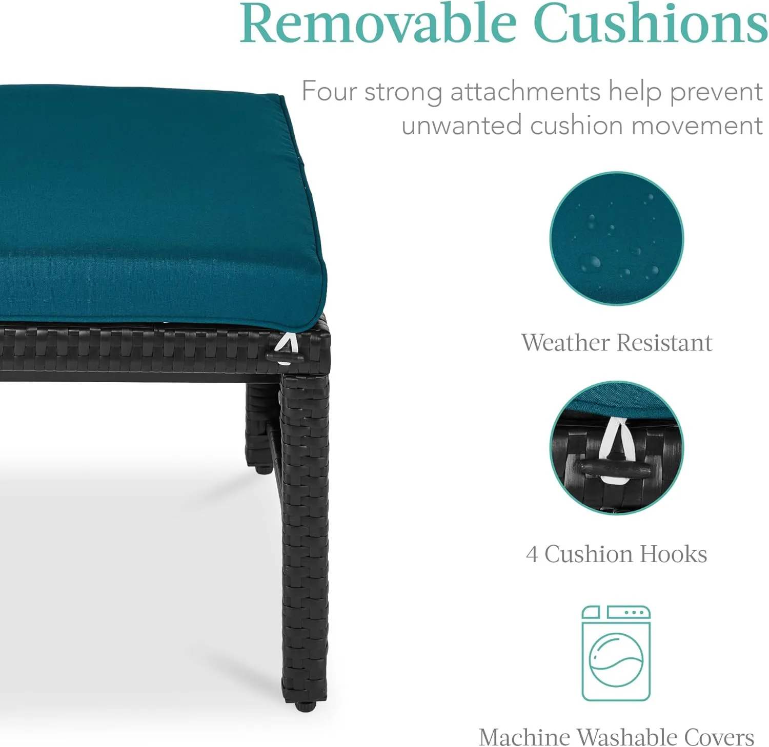 Best Choice Products Set of 2 Wicker Ottomans, Multipurpose Outdoor Furniture for Patio, Backyard, Additional Seating, Footrest, Side Table w/Removable Cushions, Steel Frame - Peacock Blue/Black