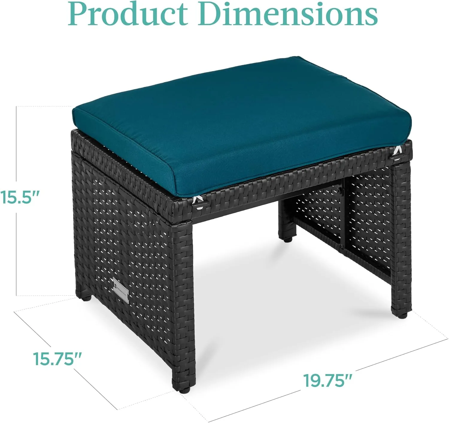 Best Choice Products Set of 2 Wicker Ottomans, Multipurpose Outdoor Furniture for Patio, Backyard, Additional Seating, Footrest, Side Table w/Removable Cushions, Steel Frame - Peacock Blue/Black