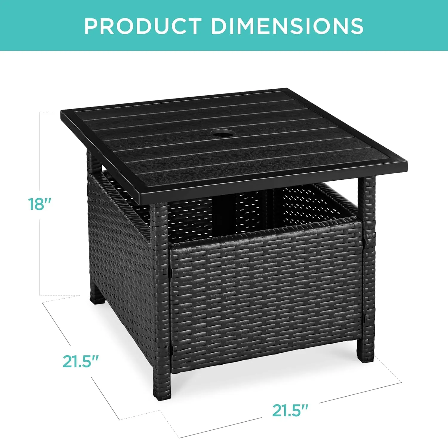 Best Choice Products Wicker Side Table with Umbrella Hole, Square PE Rattan Outdoor End Table for Patio, Garden, Poolside, Deck w/UV-Resistant Frame, Storage Space - Black