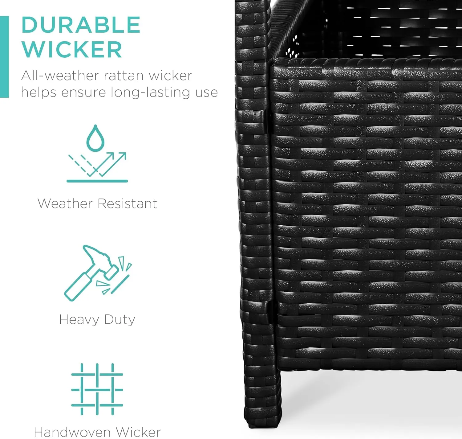 Best Choice Products Wicker Side Table with Umbrella Hole, Square PE Rattan Outdoor End Table for Patio, Garden, Poolside, Deck w/UV-Resistant Frame, Storage Space - Black