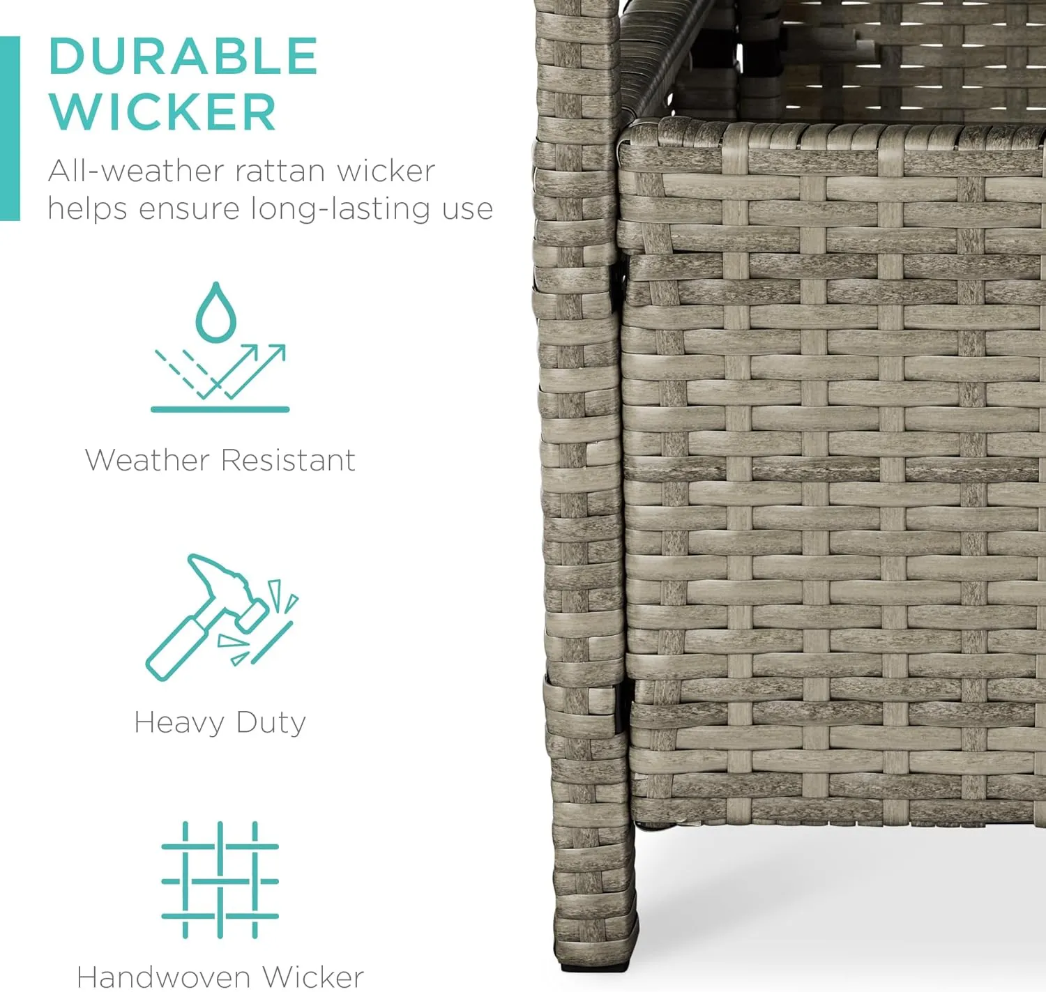 Best Choice Products Wicker Side Table with Umbrella Hole, Square PE Rattan Outdoor End Table for Patio, Garden, Poolside, Deck w/UV-Resistant Frame, Storage Space - Taupe