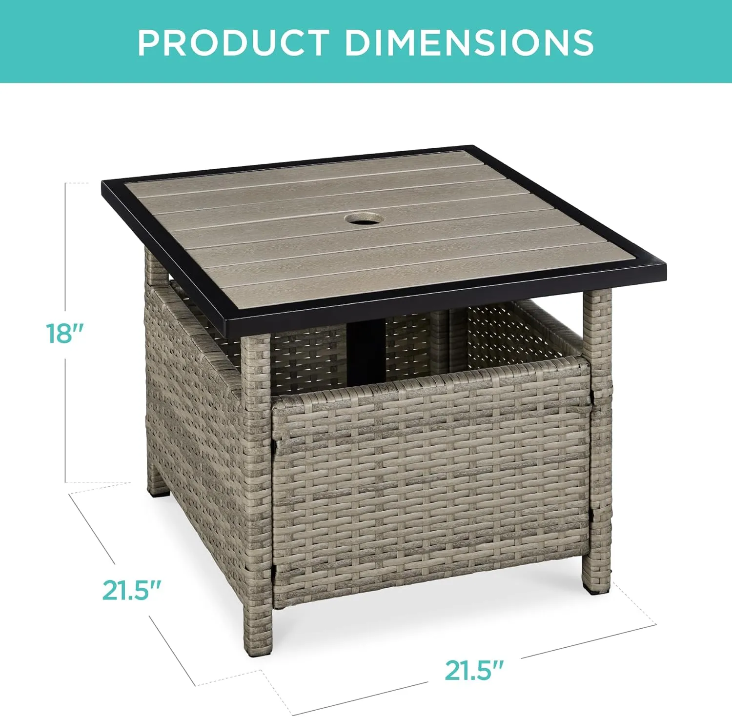 Best Choice Products Wicker Side Table with Umbrella Hole, Square PE Rattan Outdoor End Table for Patio, Garden, Poolside, Deck w/UV-Resistant Frame, Storage Space - Taupe