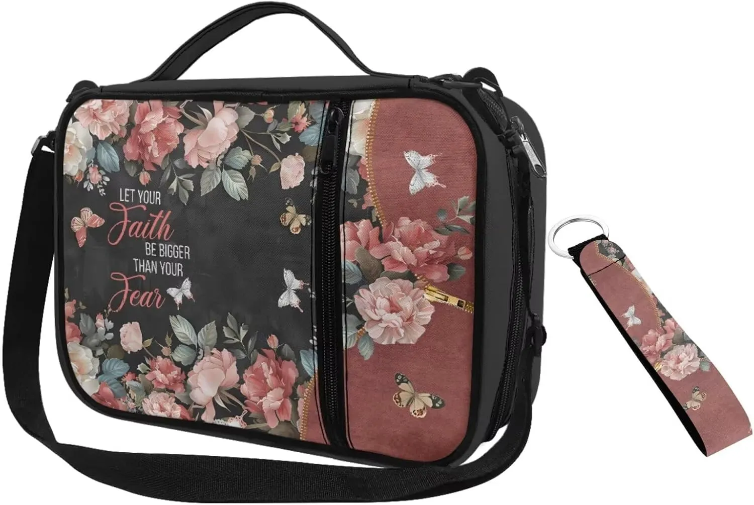 Bible Cover for Men, Large Bible Carrying Case with Handle, Stylish Wristlet Keychain, Bible Bag Journal Case