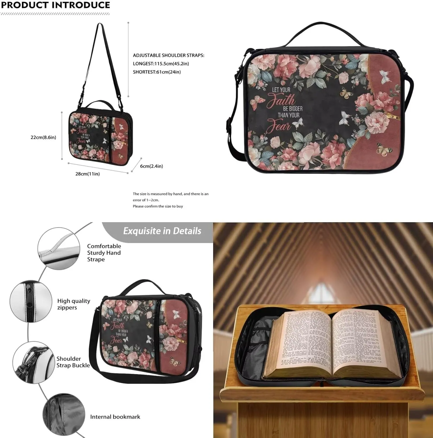 Bible Cover for Men, Large Bible Carrying Case with Handle, Stylish Wristlet Keychain, Bible Bag Journal Case