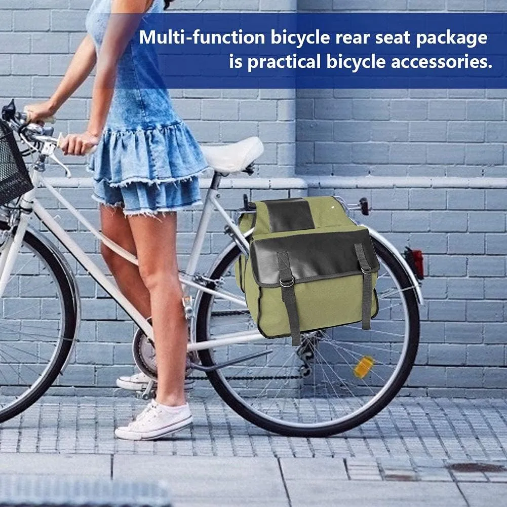 Bicycle Bag Double Bag Carrier Bag, 40L Waterproof Large Panniers, Rear Seat Trunk Bag with Strap, Tear-Resistant Pannier Bag for Commuter Carrier Pannier Back Seat-Army Green