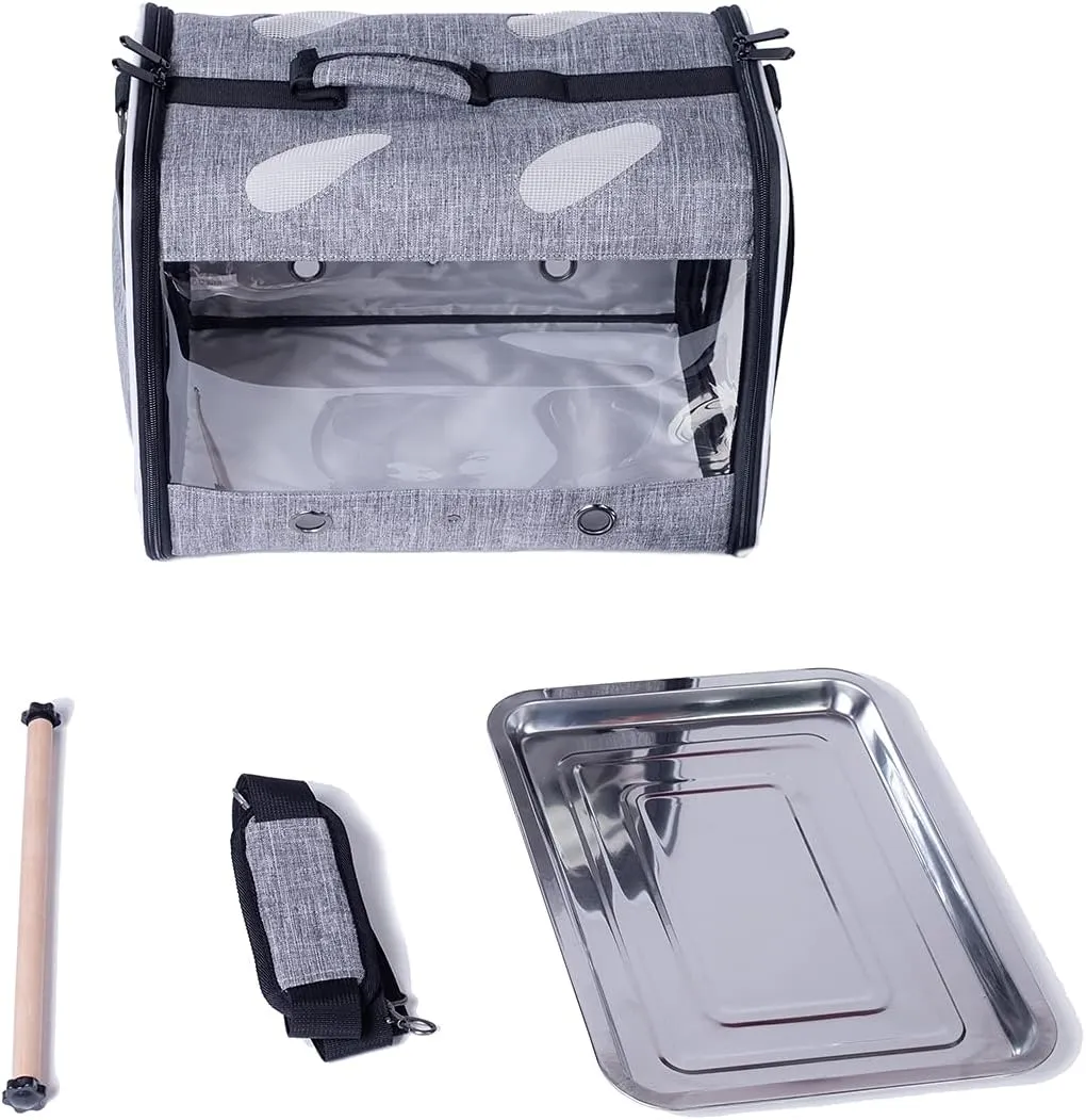 Bird Travel Carrier with Stand Perch, Breathable Bird Carrier Cage Parrot Carrier for Hiking, Airline Approved