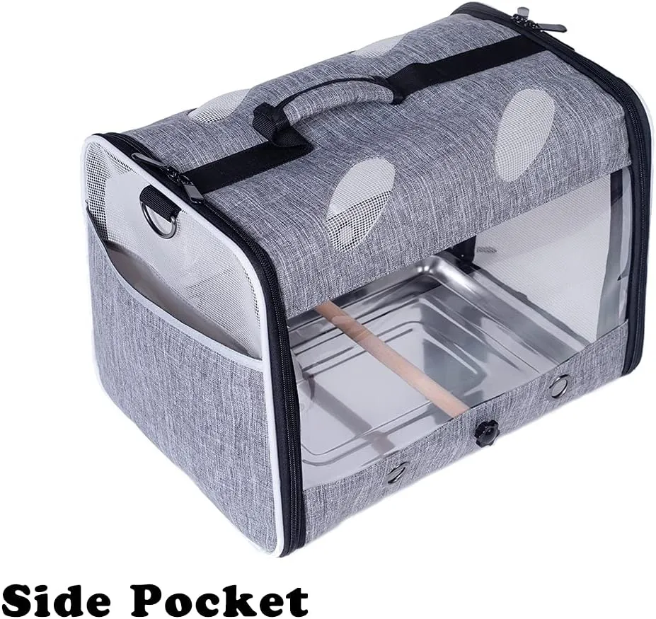 Bird Travel Carrier with Stand Perch, Breathable Bird Carrier Cage Parrot Carrier for Hiking, Airline Approved