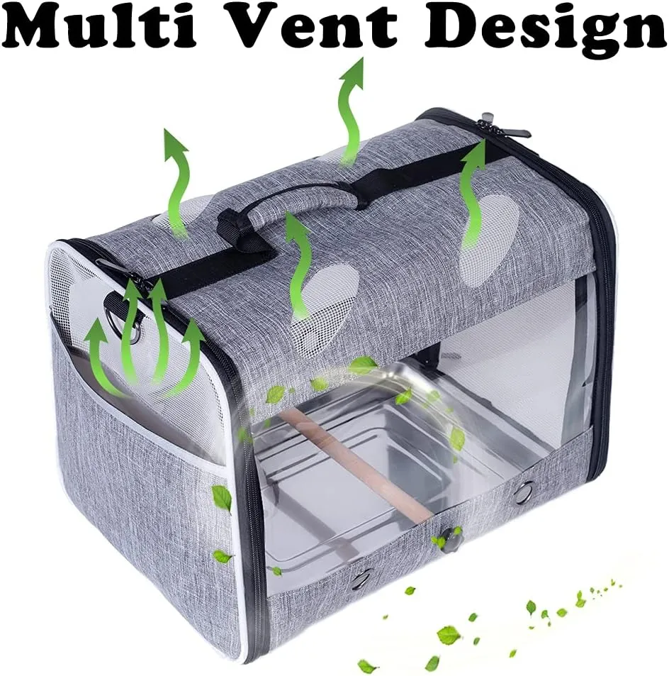 Bird Travel Carrier with Stand Perch, Breathable Bird Carrier Cage Parrot Carrier for Hiking, Airline Approved