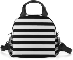 Black And White Mosaic Stripes Adjustable Shoulder Strap Insulated And Leak Proof Premium Lunch Bag Unisex