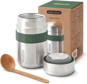 BLACK   BLUM Vacuum Food Flask | Leak Proof Insulated Stainless Steel Lunch Container with Ladle Spoon for Hot and Cold Food | Travel, Office Lunch Box for All Ages | Olive 13.5 oz / 400 ml