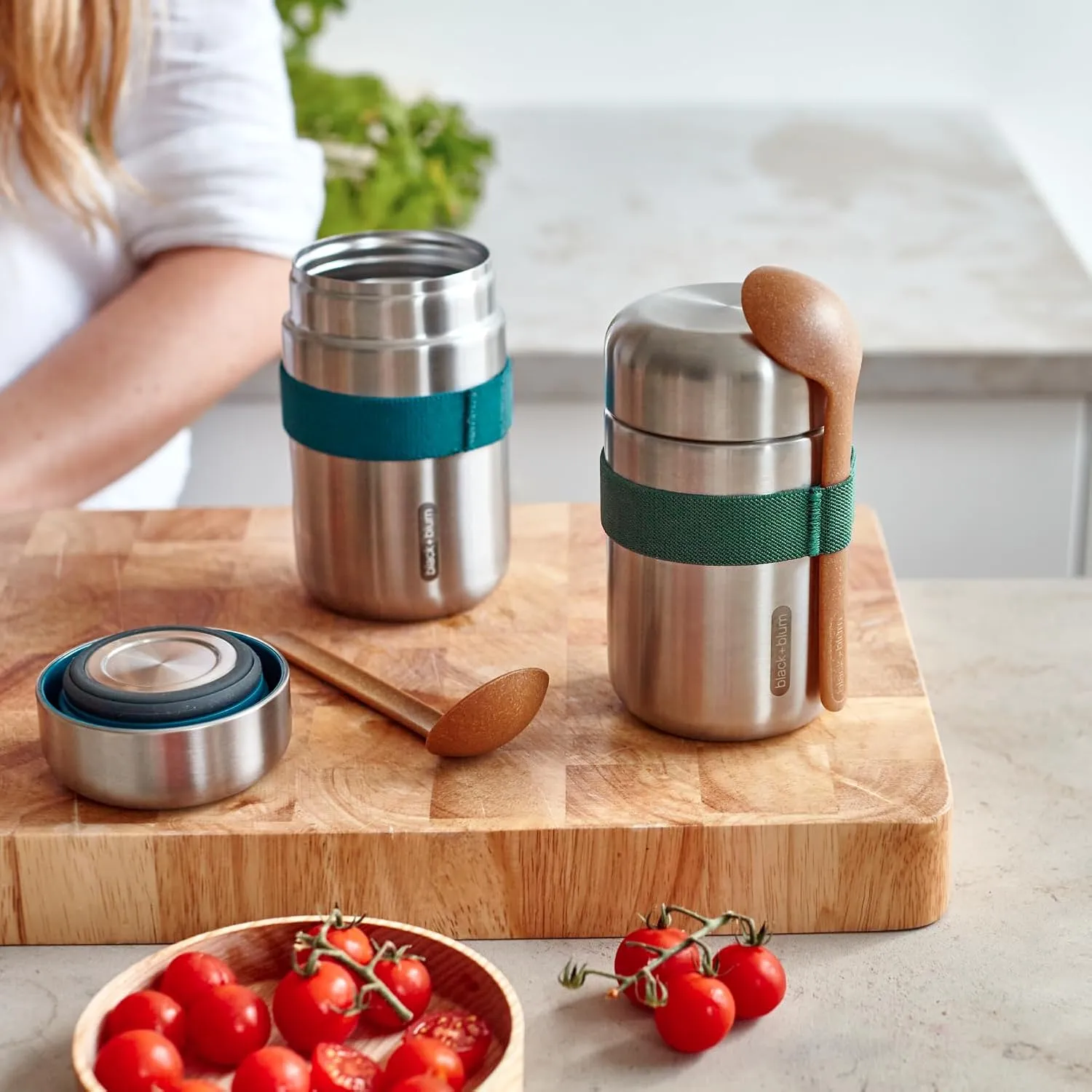 BLACK   BLUM Vacuum Food Flask | Leak Proof Insulated Stainless Steel Lunch Container with Ladle Spoon for Hot and Cold Food | Travel, Office Lunch Box for All Ages | Olive 13.5 oz / 400 ml