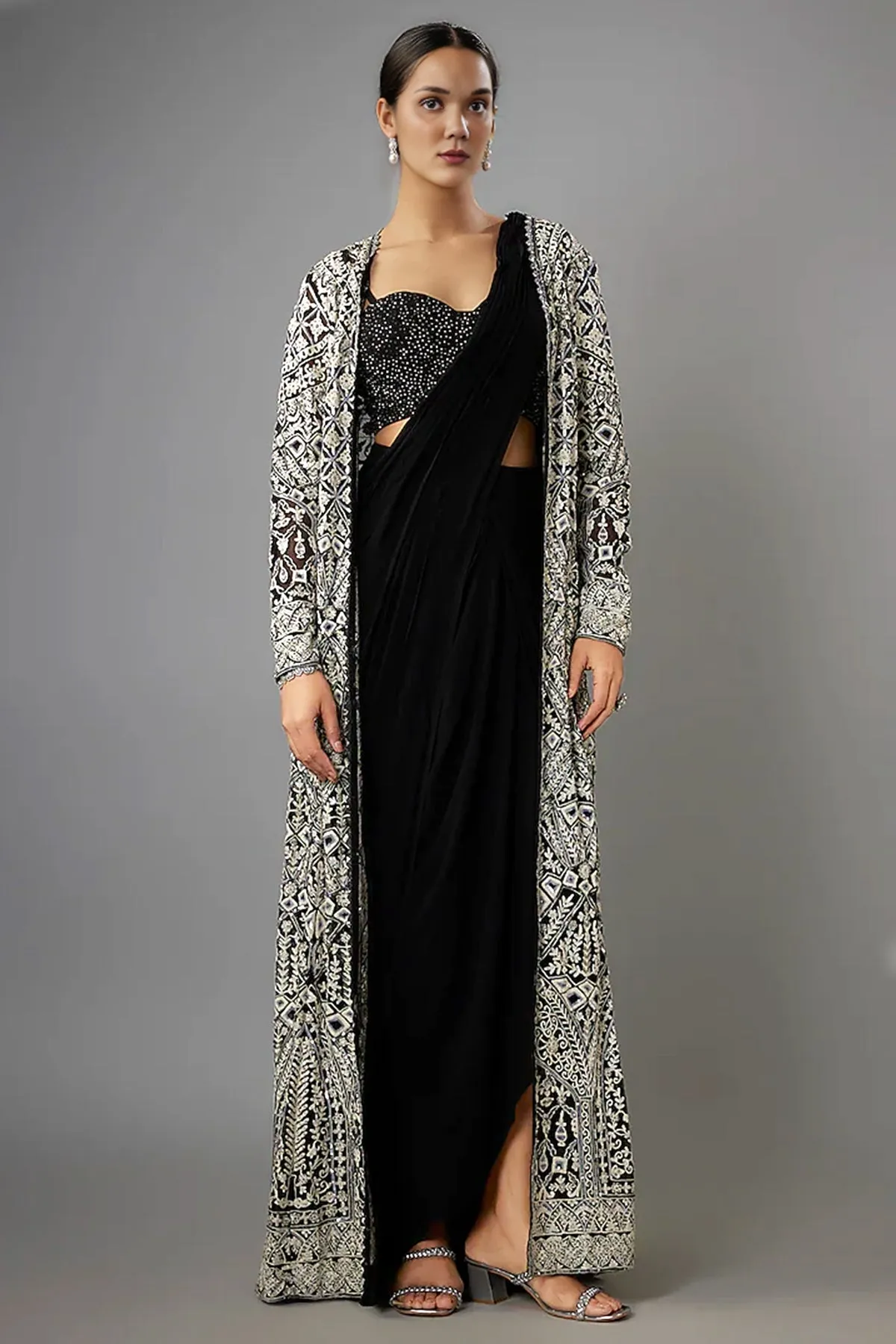 Black Georgette Pre-Draped Saree