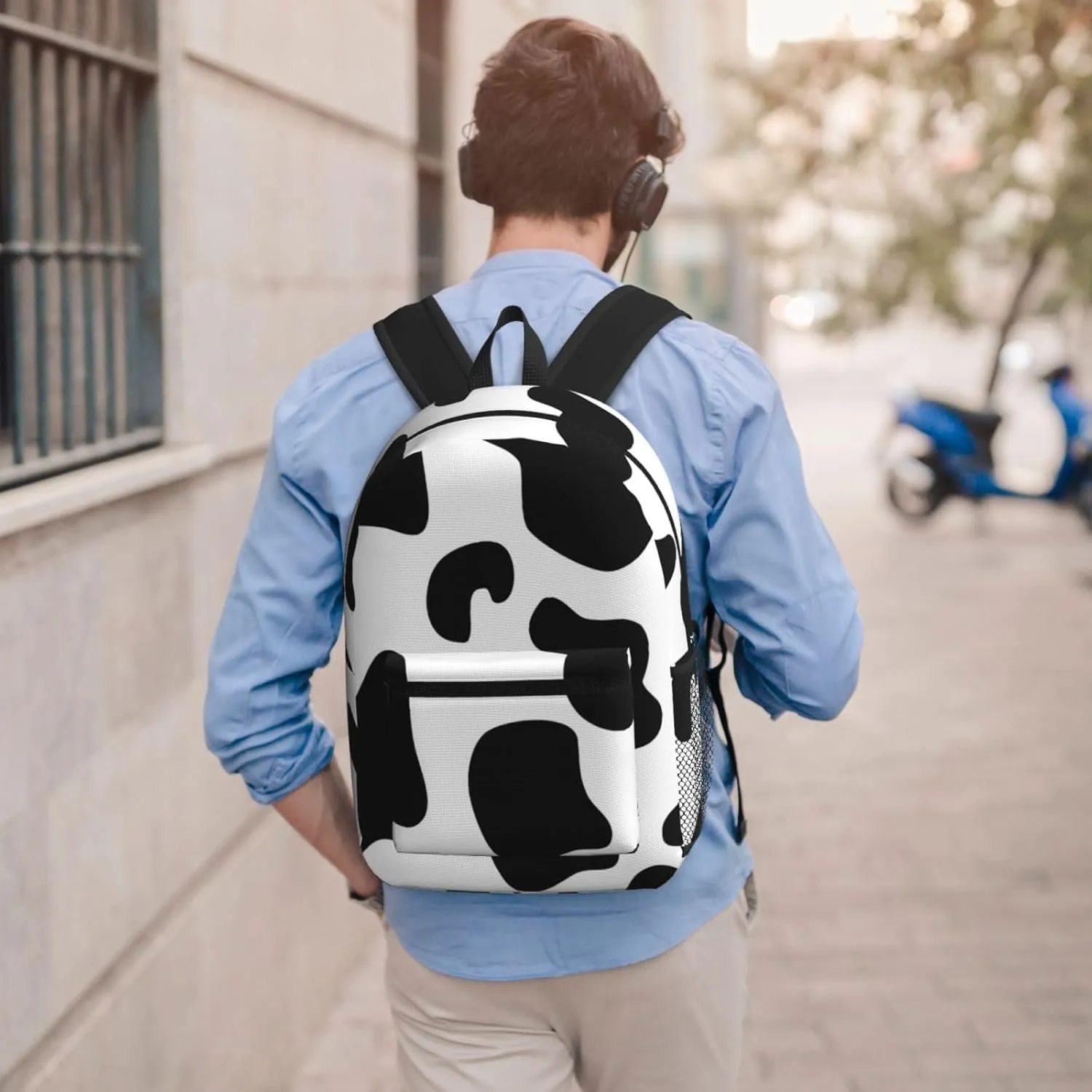 Black white cow spots 17 Inch Backpacks Multipurpose Laptop Backpack Double Shoulder Bag for Men Women Gifts