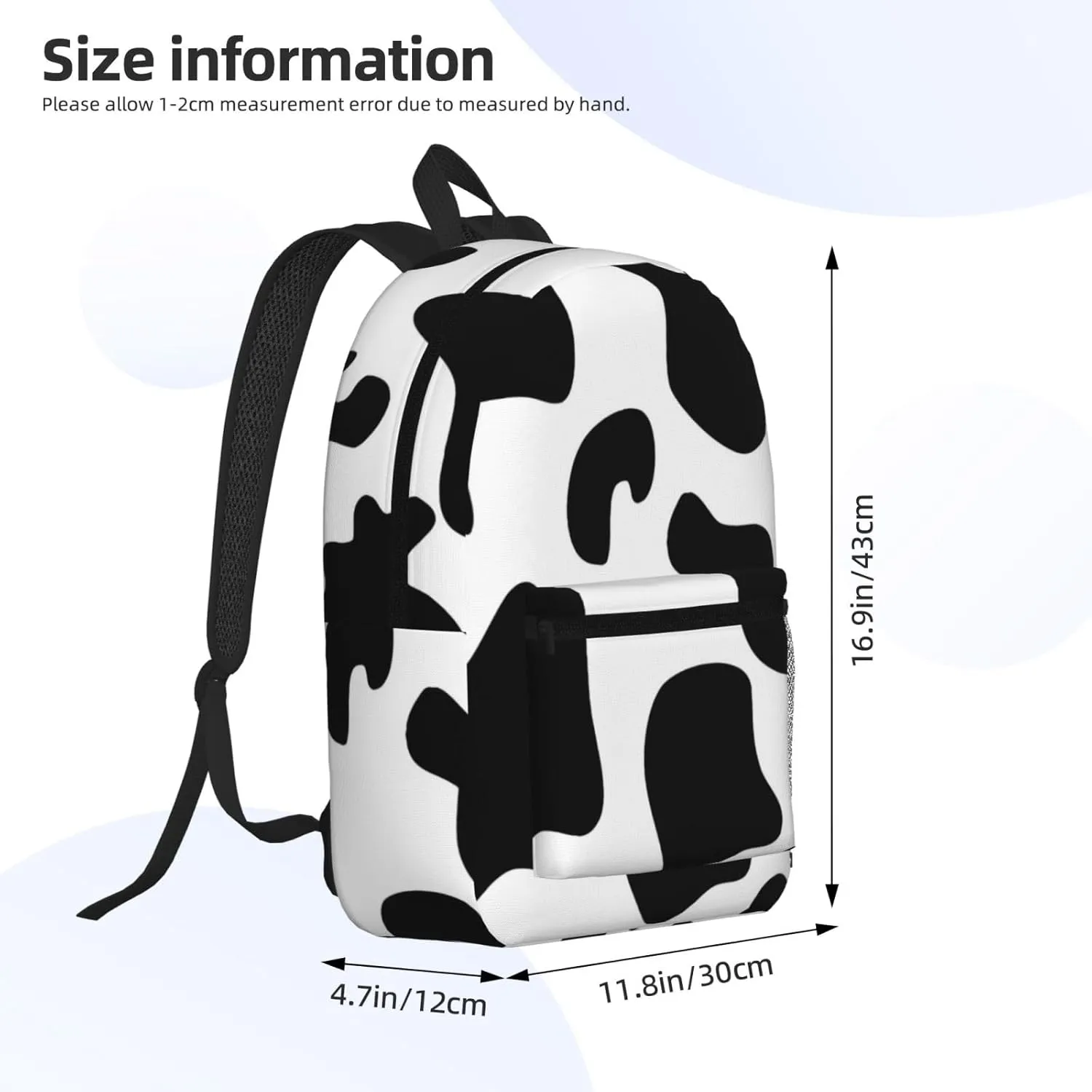 Black white cow spots 17 Inch Backpacks Multipurpose Laptop Backpack Double Shoulder Bag for Men Women Gifts