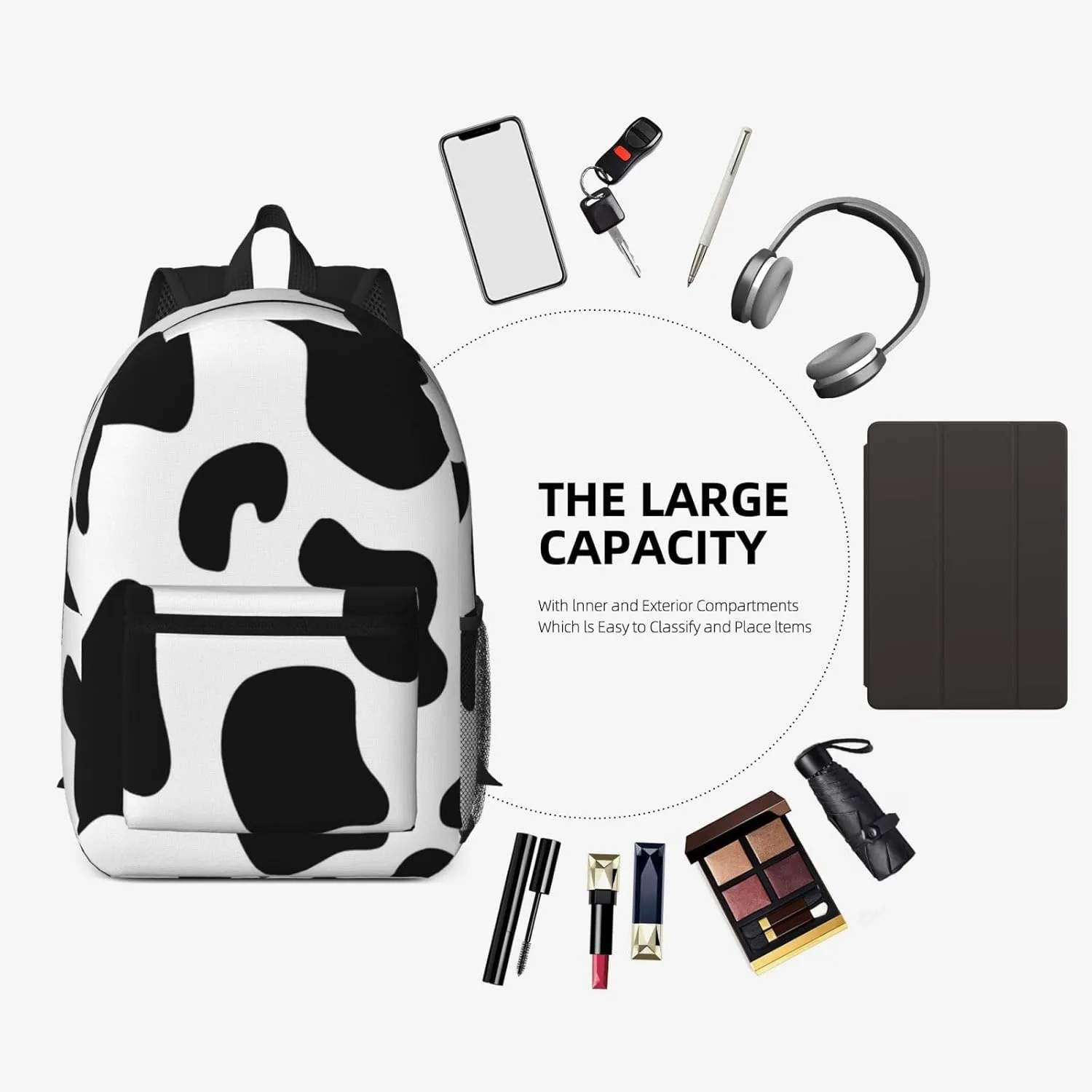 Black white cow spots 17 Inch Backpacks Multipurpose Laptop Backpack Double Shoulder Bag for Men Women Gifts
