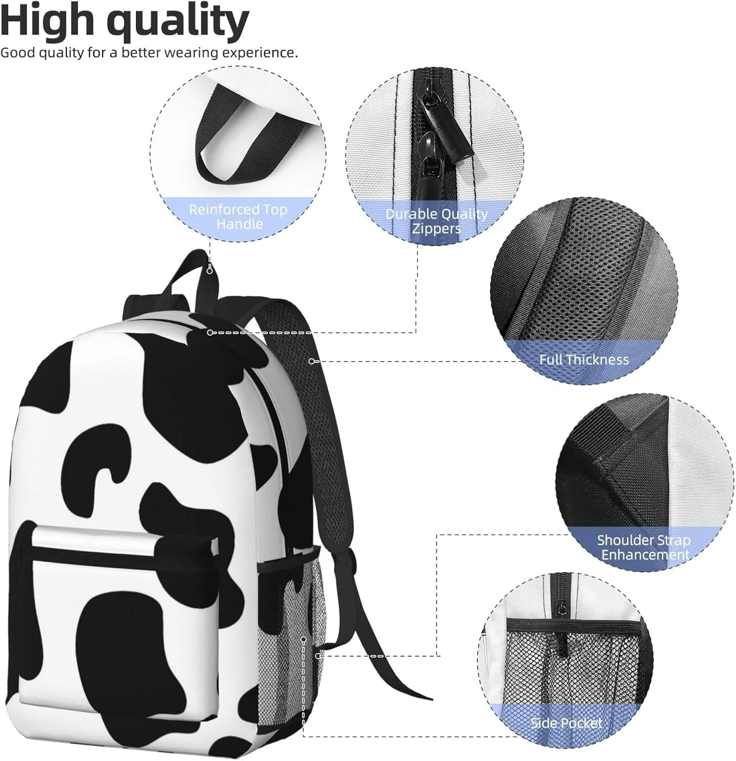 Black white cow spots 17 Inch Backpacks Multipurpose Laptop Backpack Double Shoulder Bag for Men Women Gifts