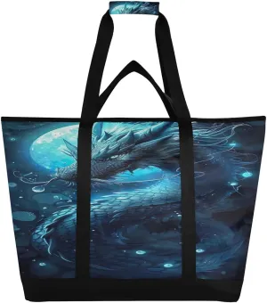 Blue Blue Dragon Reusable Insulated Lunchbox Cooler Bag, Leakproof Kitchen Grocery Bag Collapsible Portable Cooler Tote Bag for Picnic, Camping, Office, Travel