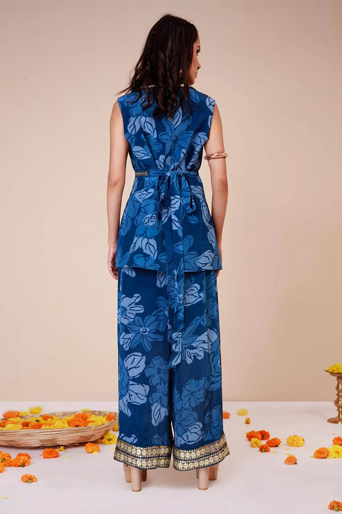 Blue Crepe Co-ord Set & Belt