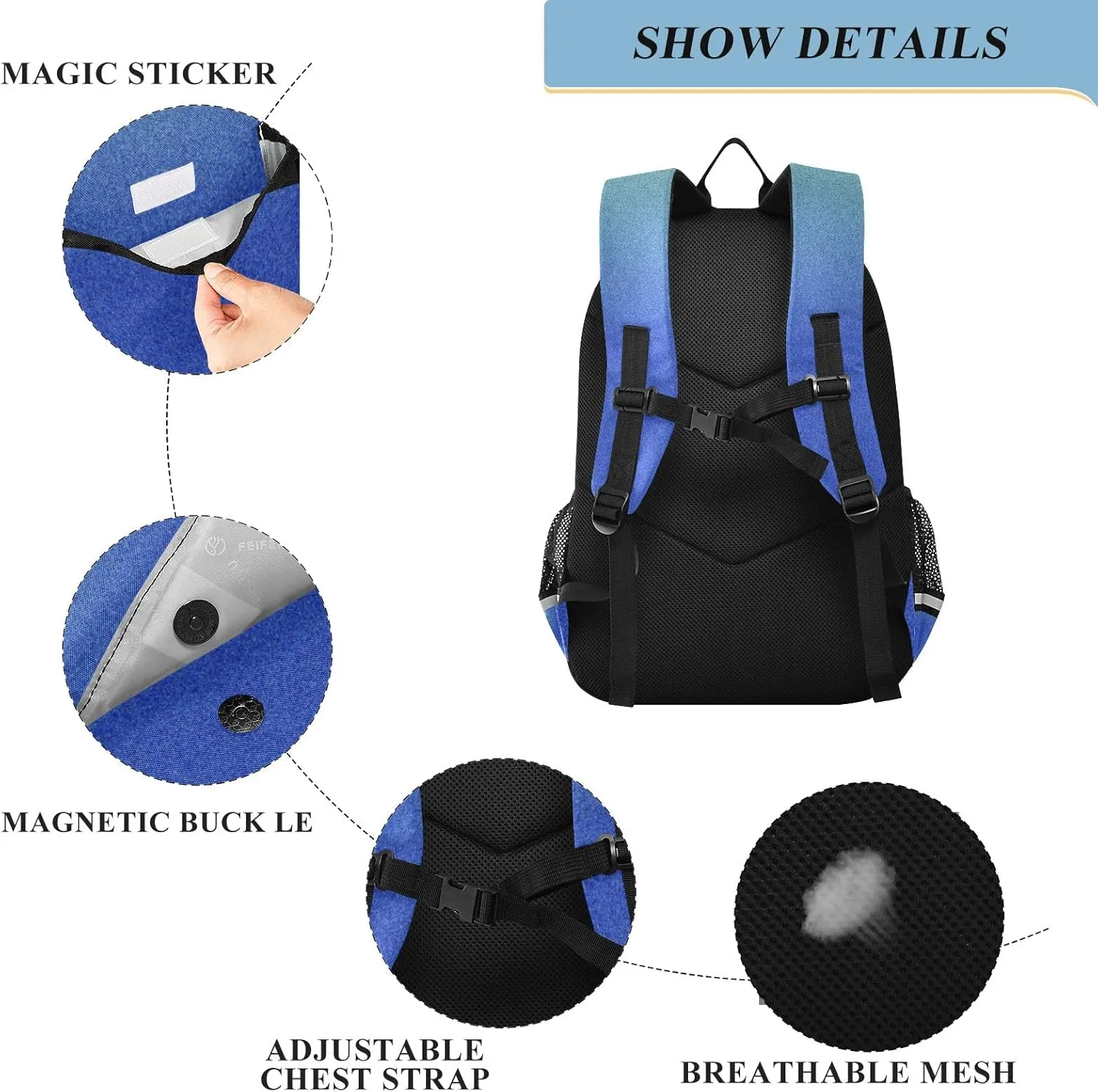 Blue Gradient Backpack School, Girls School Backpacks with Safety Reflective Strips, Backpack for Travel, Book Bag for Girls