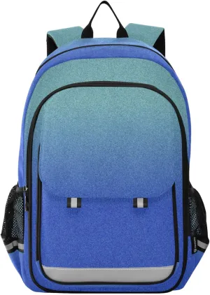 Blue Gradient Backpack School, Girls School Backpacks with Safety Reflective Strips, Backpack for Travel, Book Bag for Girls
