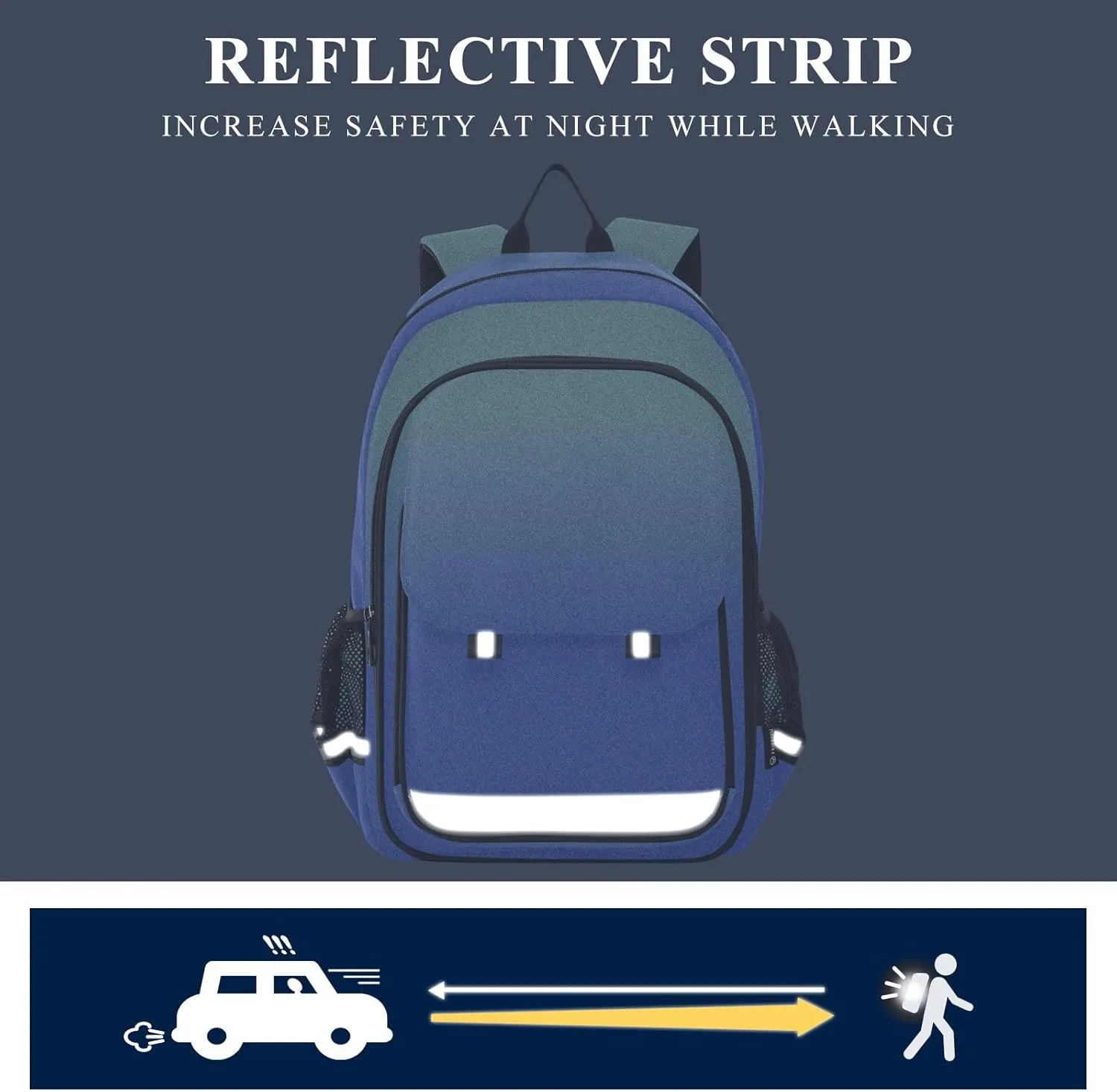 Blue Gradient Backpack School, Girls School Backpacks with Safety Reflective Strips, Backpack for Travel, Book Bag for Girls