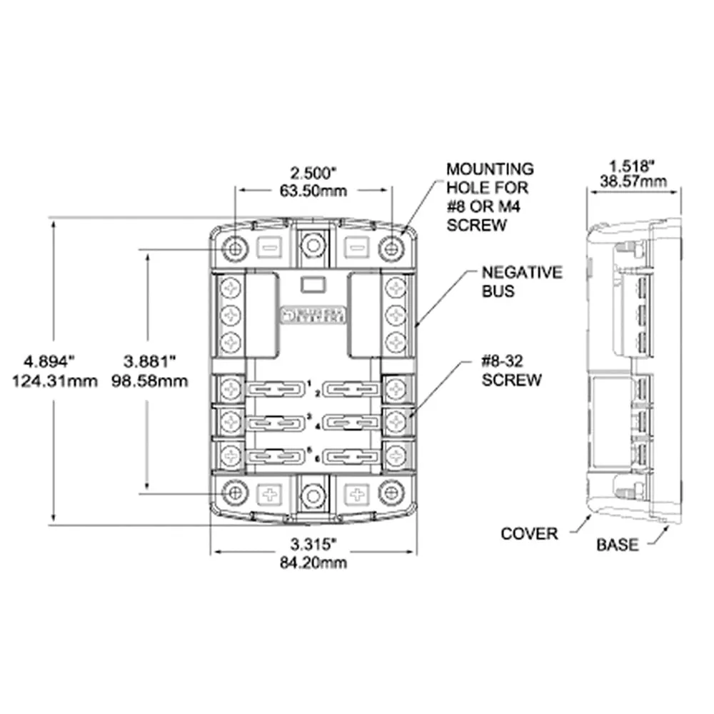 Blue Sea Systems 5025 ST Blade Fuse Block 6 Circuit with Ground and Cover