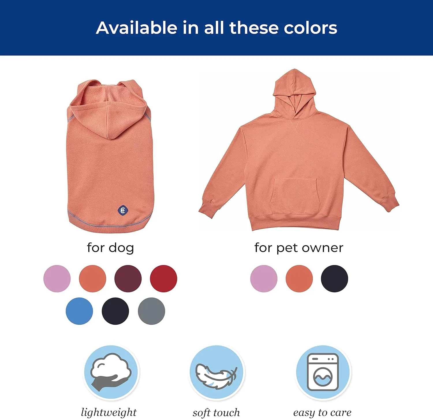 Blueberry Pet Essentials 2023 New Soft & Comfy Better Basic Cotton Blend Dog Hoodie Sweatshirt in Coral, Back Length 24", Pack of 1 Jacket for Dogs