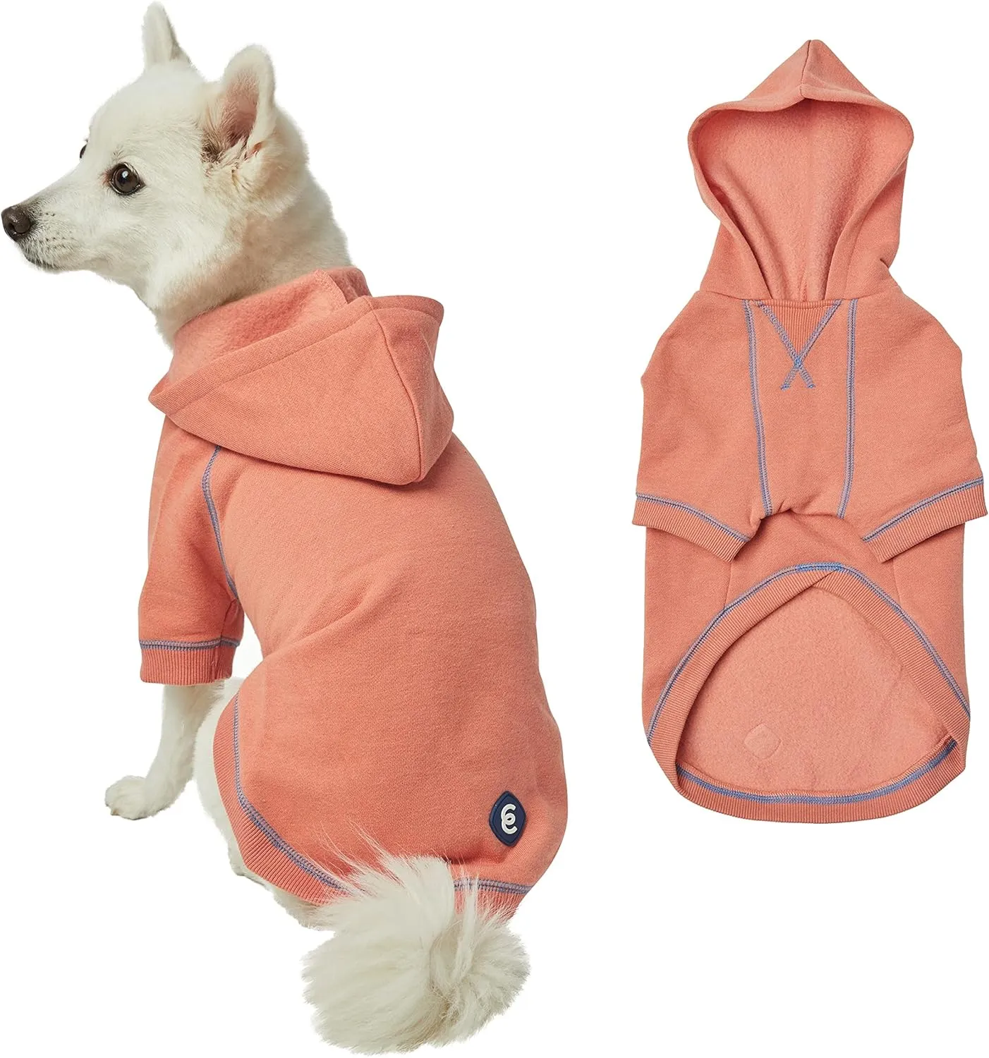 Blueberry Pet Essentials 2023 New Soft & Comfy Better Basic Cotton Blend Dog Hoodie Sweatshirt in Coral, Back Length 24", Pack of 1 Jacket for Dogs