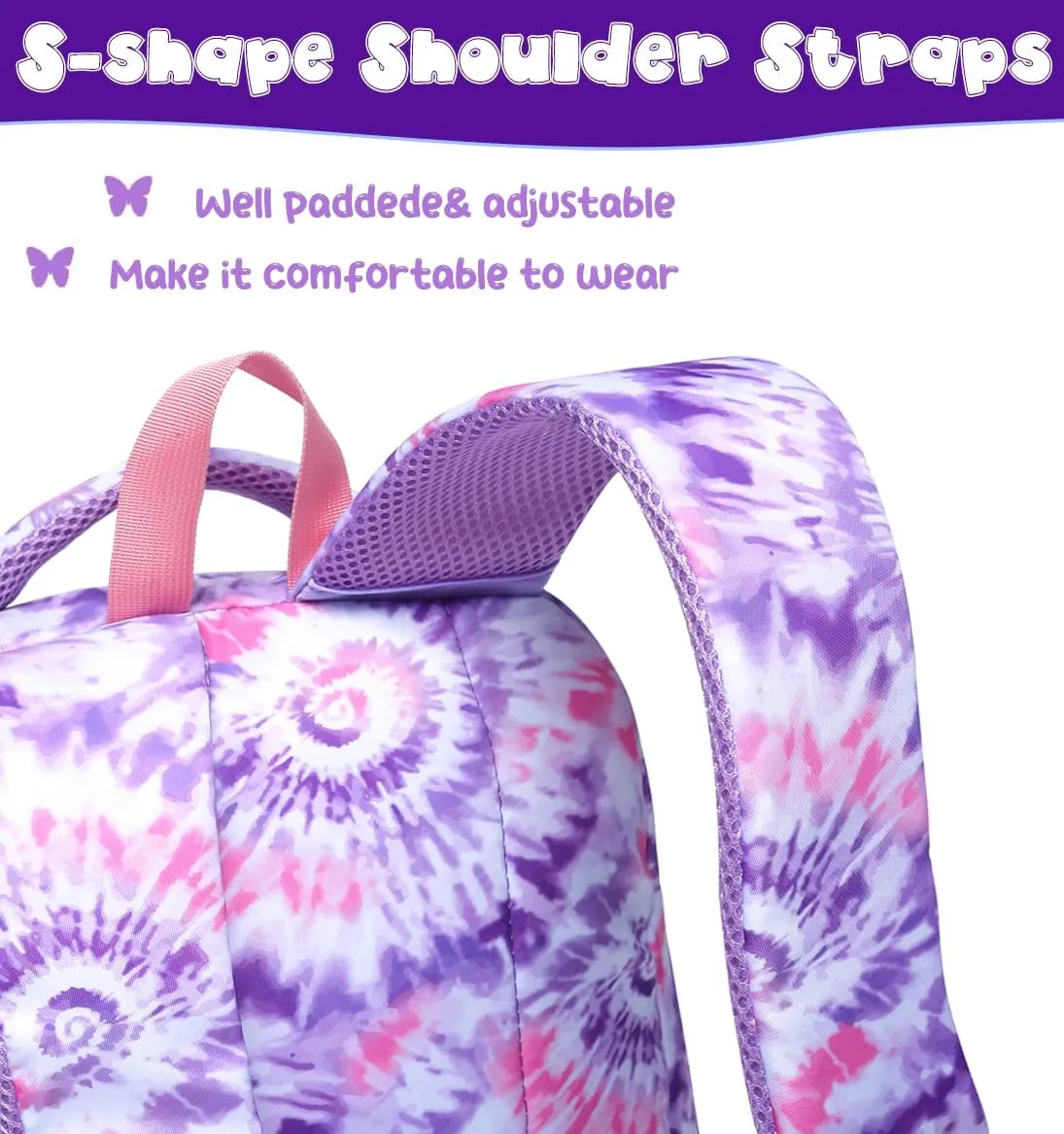 BLUEFAIRY Kids Backpacks for Girls in Bulk Elementary Primary Middle School Bags for Aged 8-10 for Childs Bookbag Back to School Gifts Mochilas para Niñas Tie-dye Purple 2 Pack