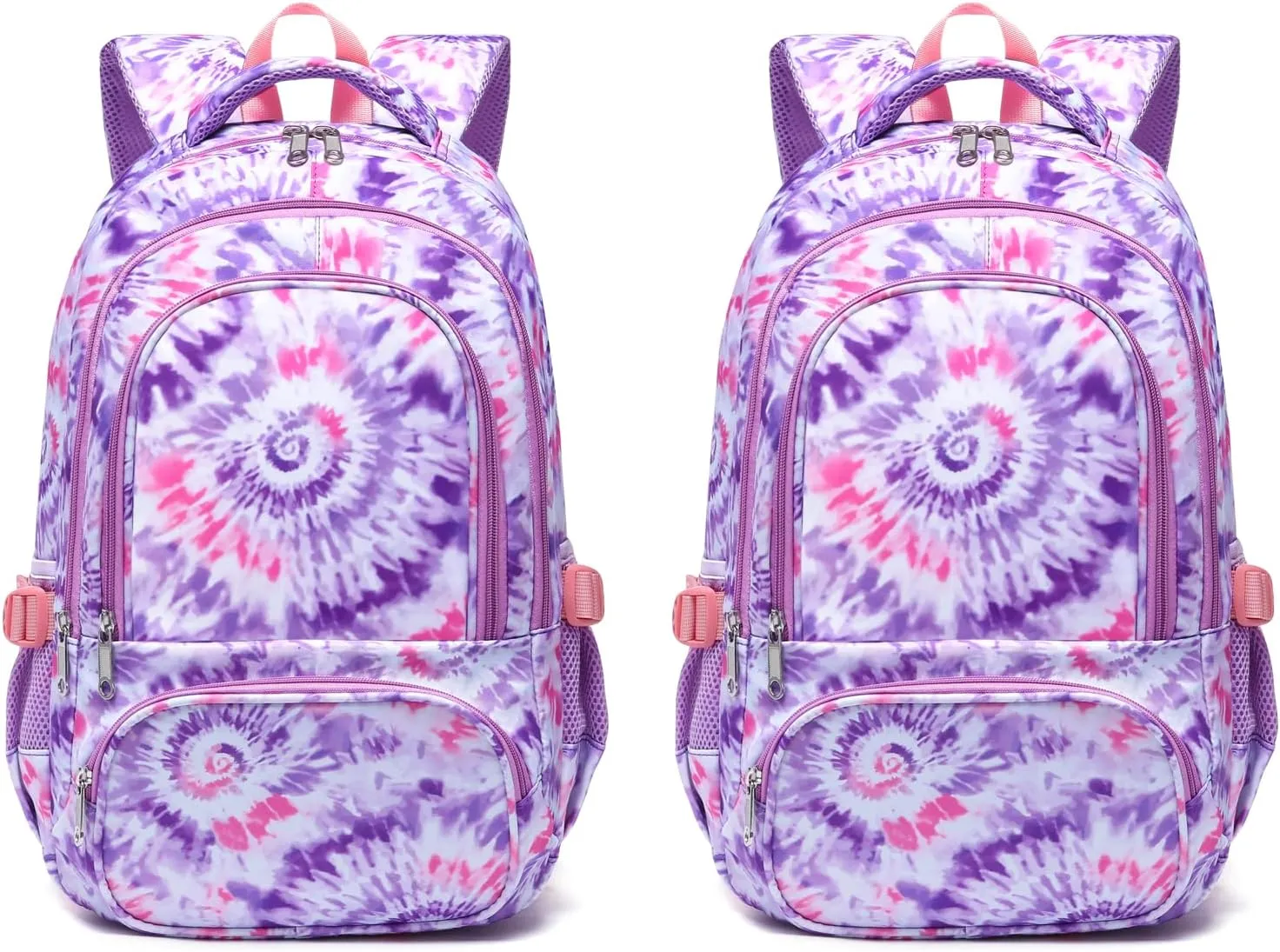 BLUEFAIRY Kids Backpacks for Girls in Bulk Elementary Primary Middle School Bags for Aged 8-10 for Childs Bookbag Back to School Gifts Mochilas para Niñas Tie-dye Purple 2 Pack