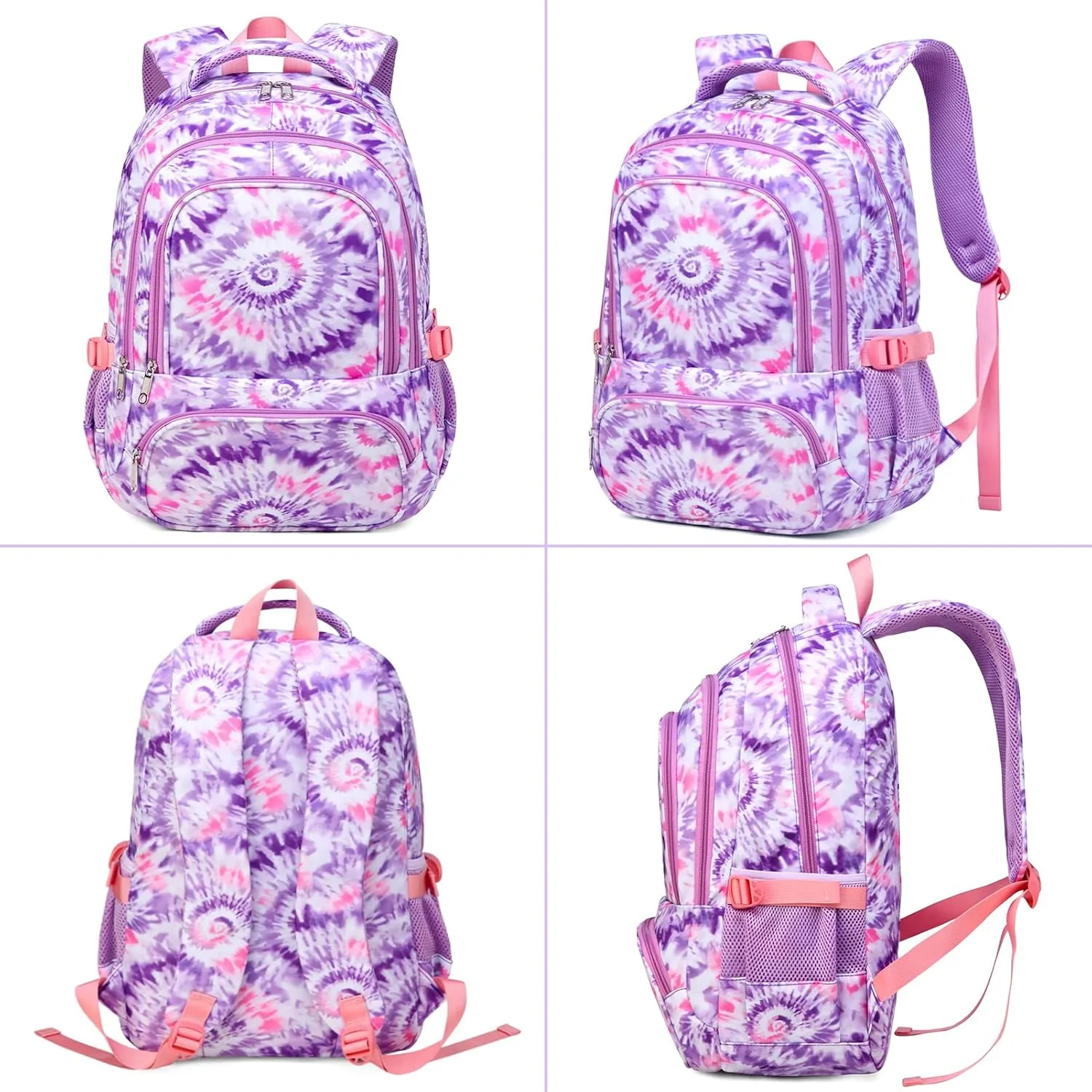 BLUEFAIRY Kids Backpacks for Girls in Bulk Elementary Primary Middle School Bags for Aged 8-10 for Childs Bookbag Back to School Gifts Mochilas para Niñas Tie-dye Purple 2 Pack