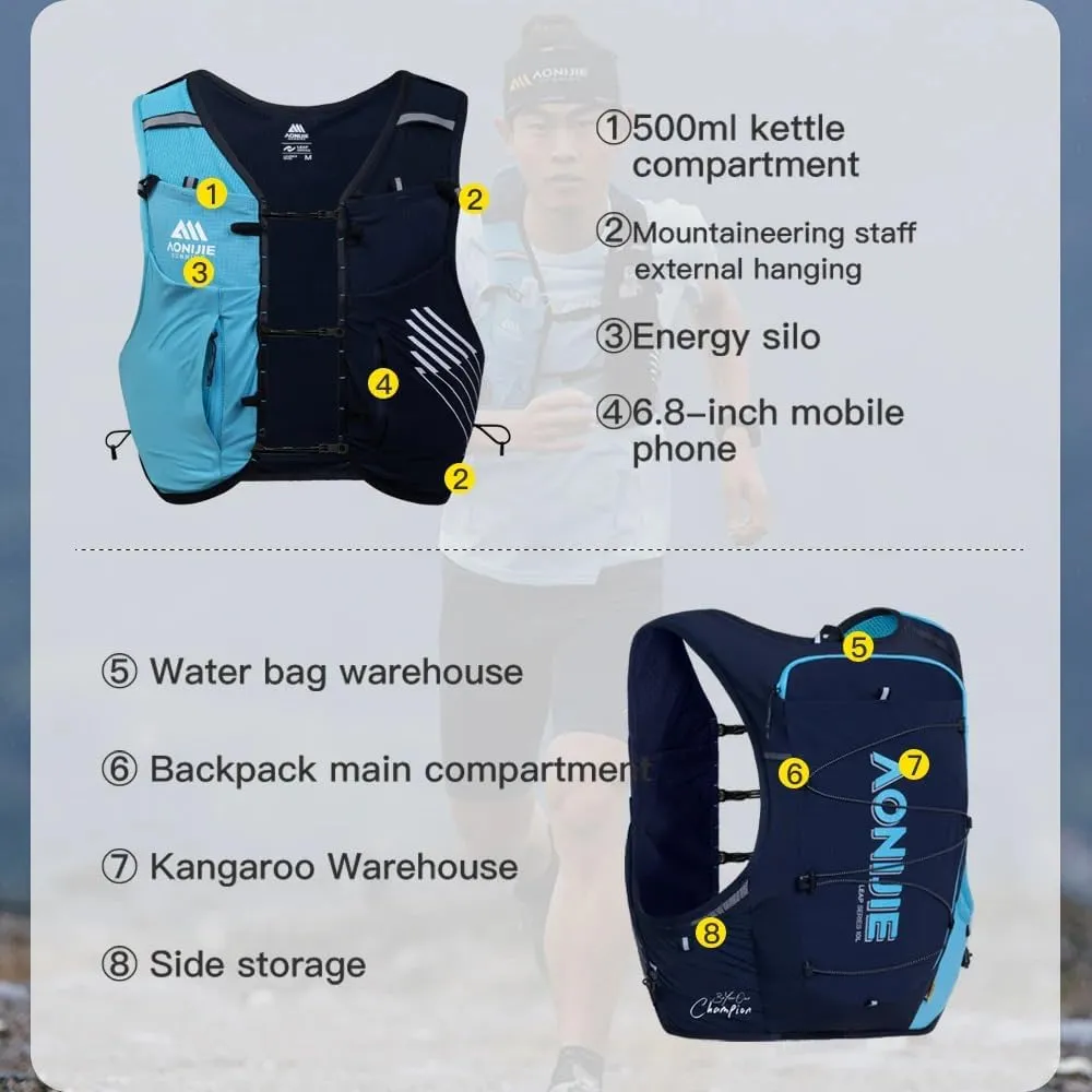 BlueField 10L Hydration Backpack - Lightweight Running Vest for Men and Women, Large Capacity Marathon Running Hydration Backpack
