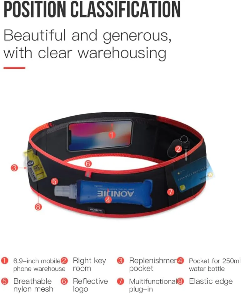 BlueField Slim Running Waist Hydration Belt Running Fanny Pack,with 250ml Soft Water Bottle Flask Phone Holder for Trailing Running Climbing Jogging Cycling (Red with 250ML,LXL)