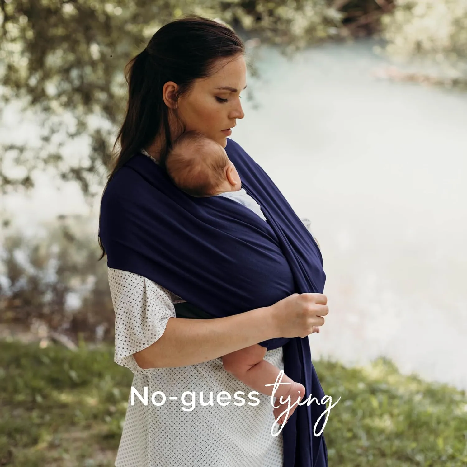 Boba Baby Wrap Carrier - Original Baby Carrier Wrap, Baby Sling for Newborns - Baby Wearing Essentials - Newborn Wrap Swaddle Holder, Newborn to Toddler Infant Baby Sling, 7-35 lbs (Navy Blue)