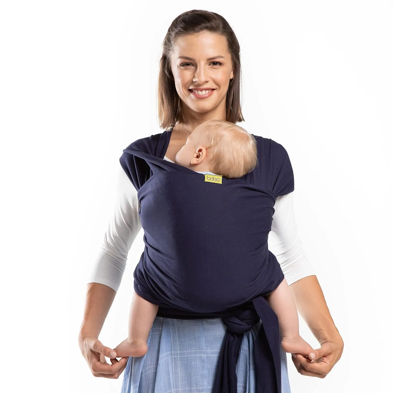 Boba Baby Wrap Carrier - Original Baby Carrier Wrap, Baby Sling for Newborns - Baby Wearing Essentials - Newborn Wrap Swaddle Holder, Newborn to Toddler Infant Baby Sling, 7-35 lbs (Navy Blue)
